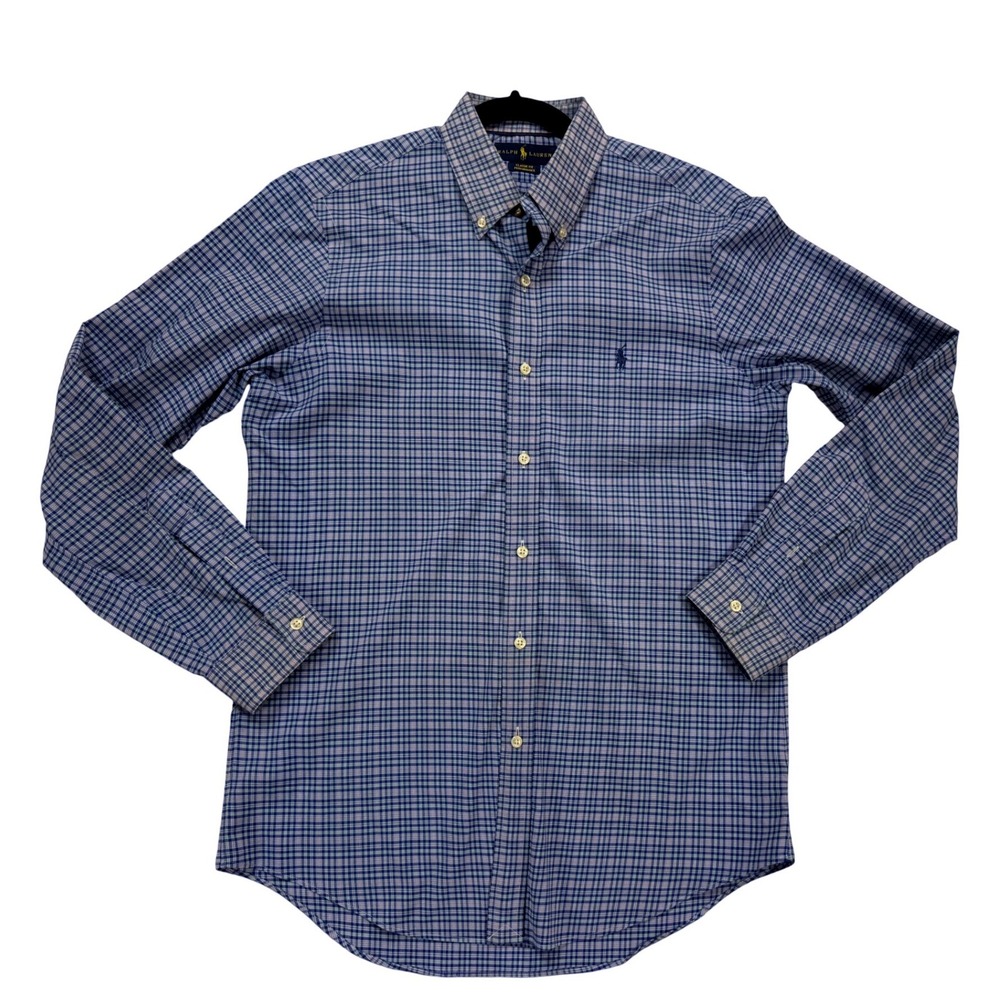 Ralph Lauren Button Down Mens Medium Blue Excellent Performance Check